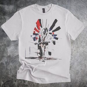 Neon Geometric Robot Graphic Tee Futuristic Digital Art Design